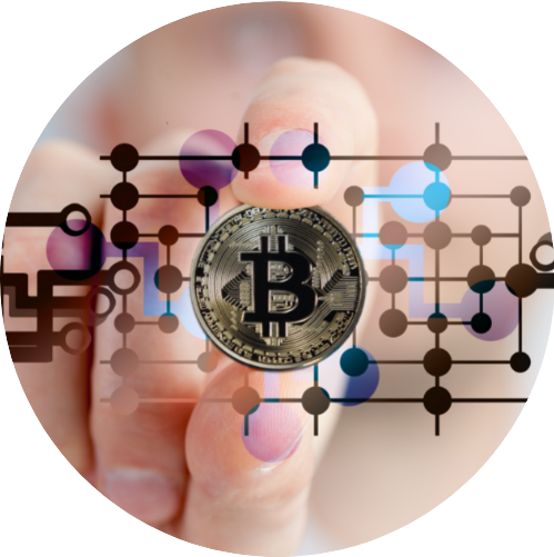 A digital bitcoin in a circle